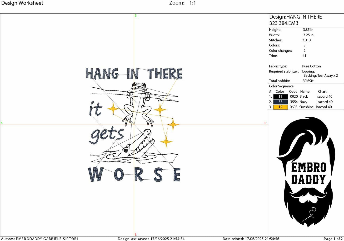 Machine Embroidery files, Hang in There It Gets Worse, Funny Sarcastic Frog, Snarky Humor,, Sassy Frog, Trendy, PES, DST, xxx, hus & more
