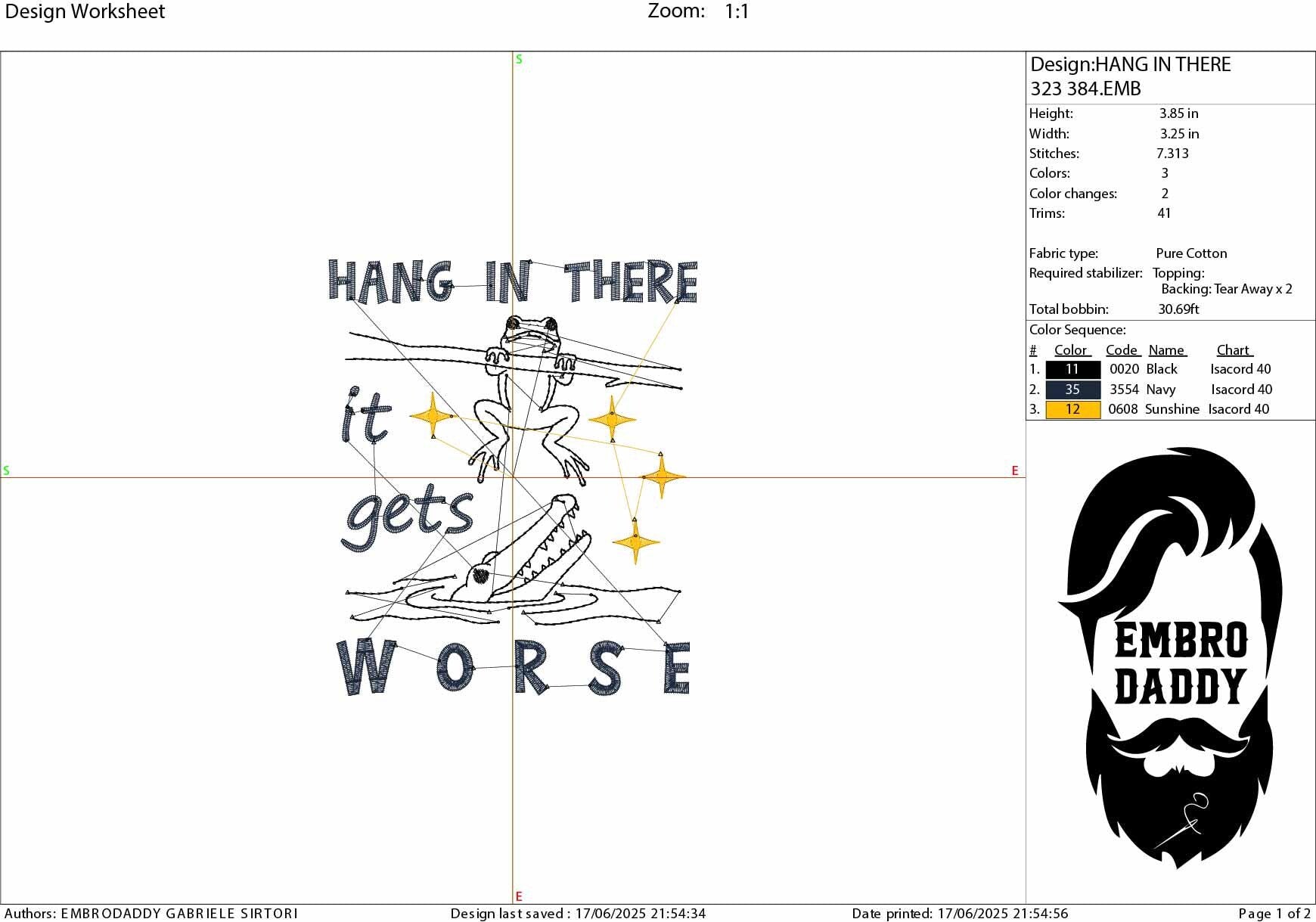 Machine Embroidery files, Hang in There It Gets Worse, Funny Sarcastic Frog, Snarky Humor,, Sassy Frog, Trendy, PES, DST, xxx, hus & more