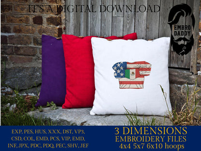 Machine Embroidery files, USA Mexico shirt, PES, xxx, hus, dst & more