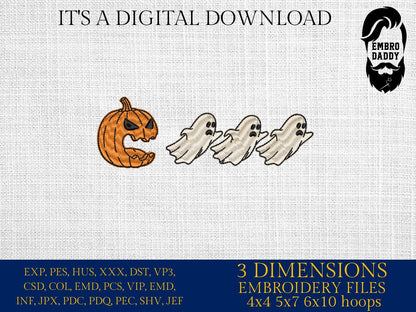 Machine Embroidery files, Trendy Halloween, Halloween Costume, Spooky Season, Pumpkin, Funny Halloween, Ghost Cute PES, DST, xxx, hus & more