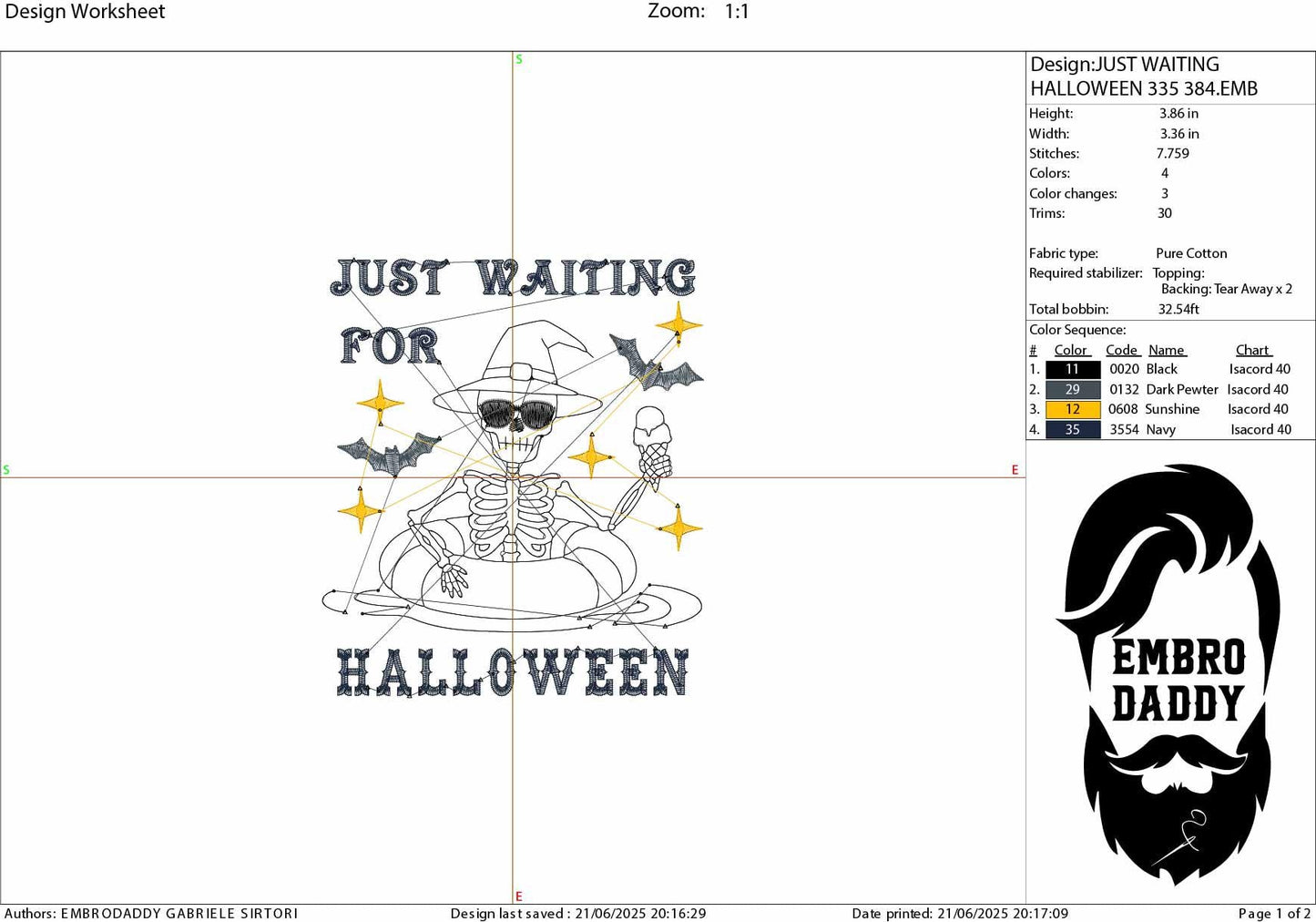 Machine Embroidery files, Just Waiting For Halloween, Funny Halloween, Summer, Funny Skeleton, Witchy Skeleton, PES, DST, xxx, hus and more