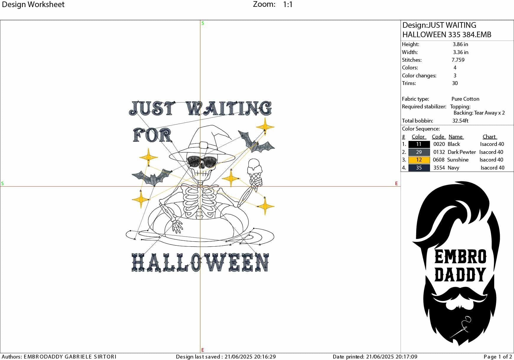 Machine Embroidery files, Just Waiting For Halloween, Funny Halloween, Summer, Funny Skeleton, Witchy Skeleton, PES, DST, xxx, hus and more