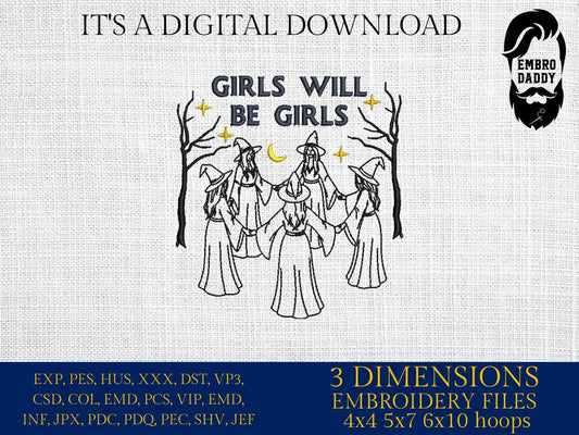 Machine Embroidery, Girls Will Be Girls Witch, Funny, Halloween Women, Witchy Vibes, Halloween Girls, Witches, PES, DST, xxx, hus and more