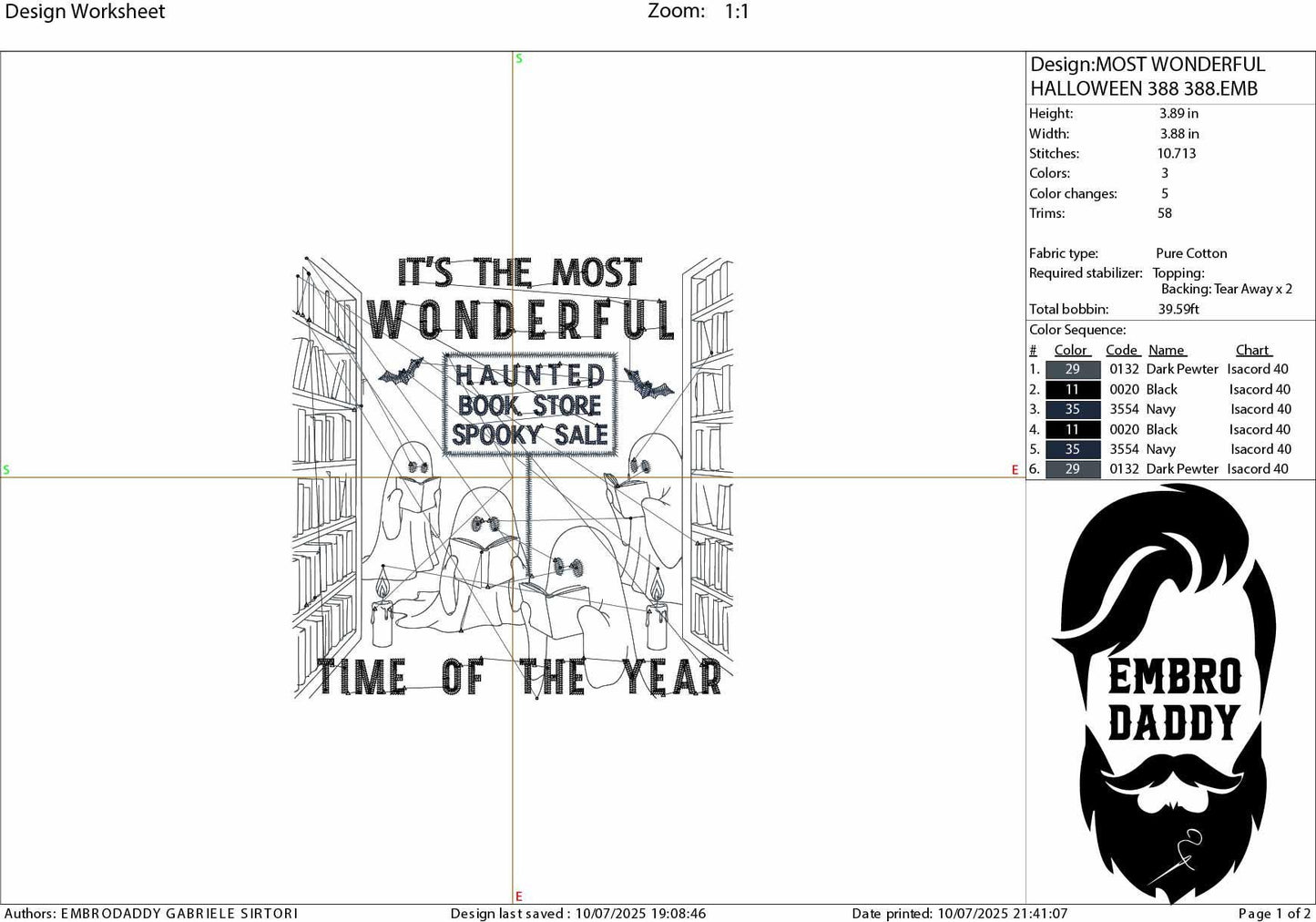 Machine Embroidery files, Haunted Bookstore Halloween, Retro Spooky Bookish, Halloween, Book lover, Boo Ghost Read Book PES, xxx, hus & more