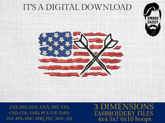 Machine Embroidery files, USA flag Sport Dart, Board Dartboard, Game Competition, Sharp Pub, Arrow Target Indoor, PES, DST, xxx, hus & more