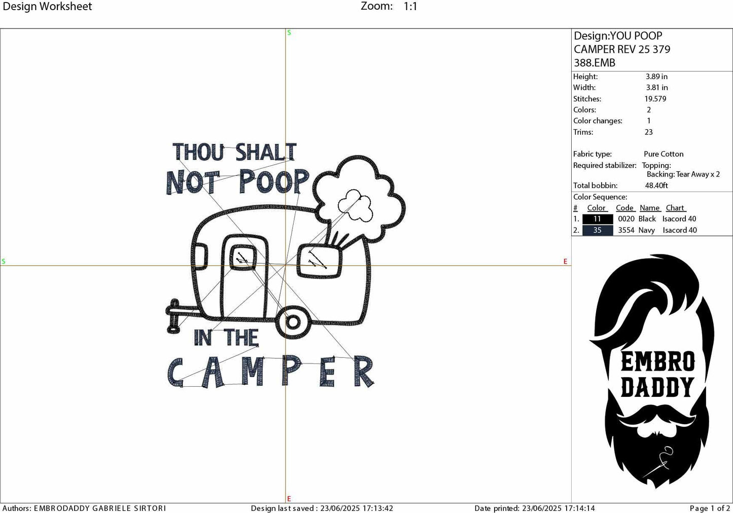 Machine Embroidery files, you shalt not poop in the camper, trailer, funny, embroidery design, PES, hus, dst, vp3 & more