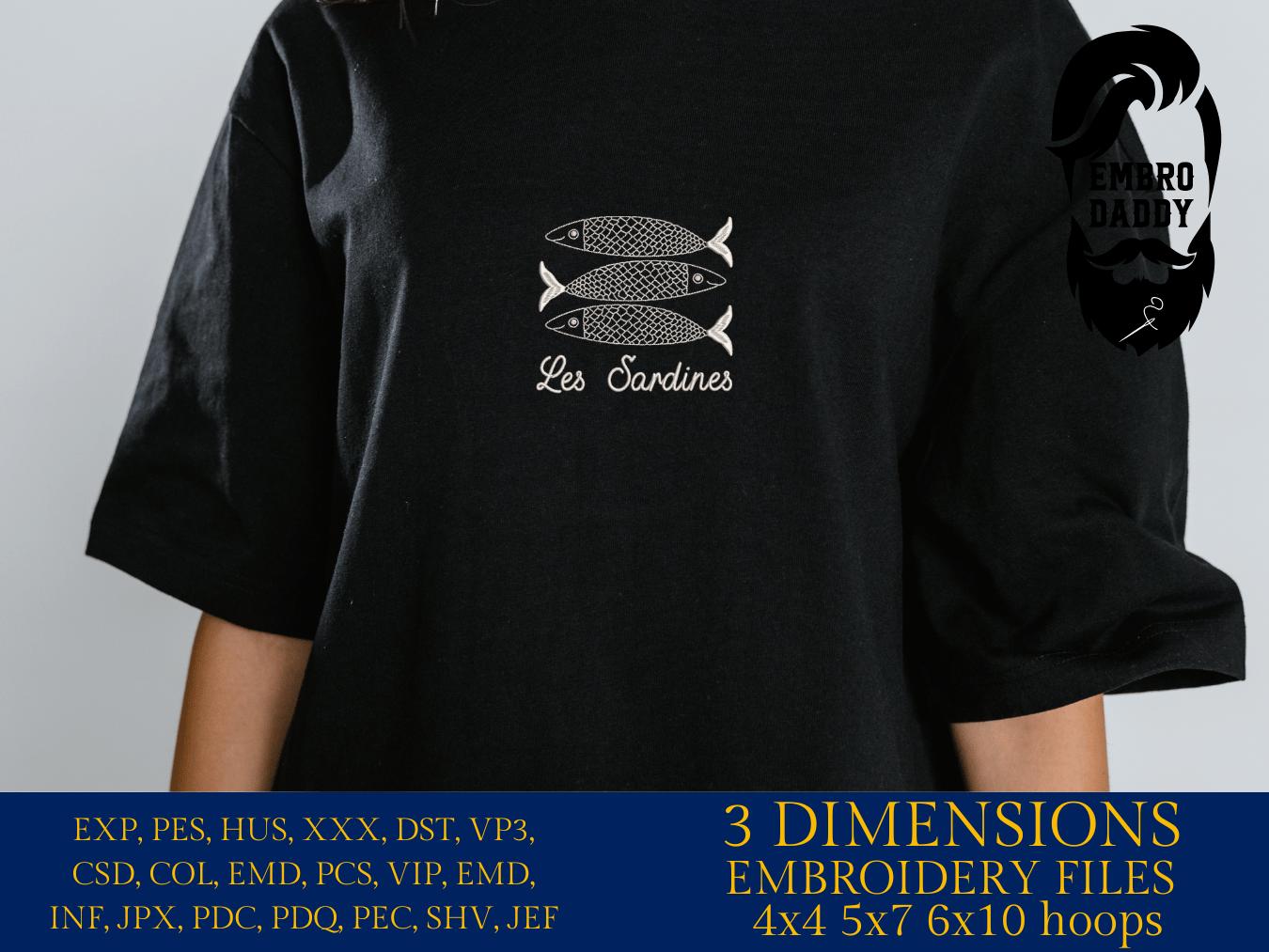 Machine Embroidery files, Les Sardines, Cute Fishes, PES, DST, hus & more