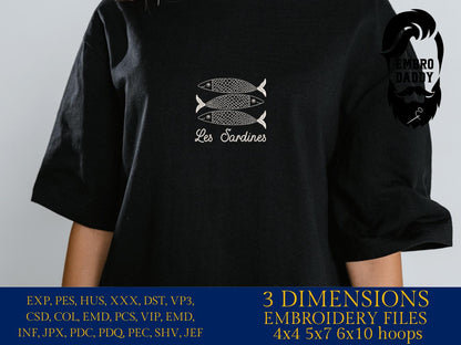 Machine Embroidery files, Les Sardines, Cute Fishes, PES, DST, hus & more