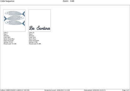 Machine Embroidery files, Les Sardines, Cute Fishes, PES, DST, hus & more