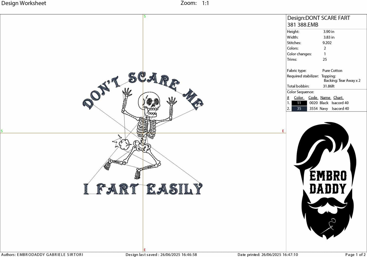 Machine Embroidery files, Don't Scare Me I Fart Easily, Funny Skeleton, Funny Halloween Skull, Sarcastic PES, dst, xxx & more