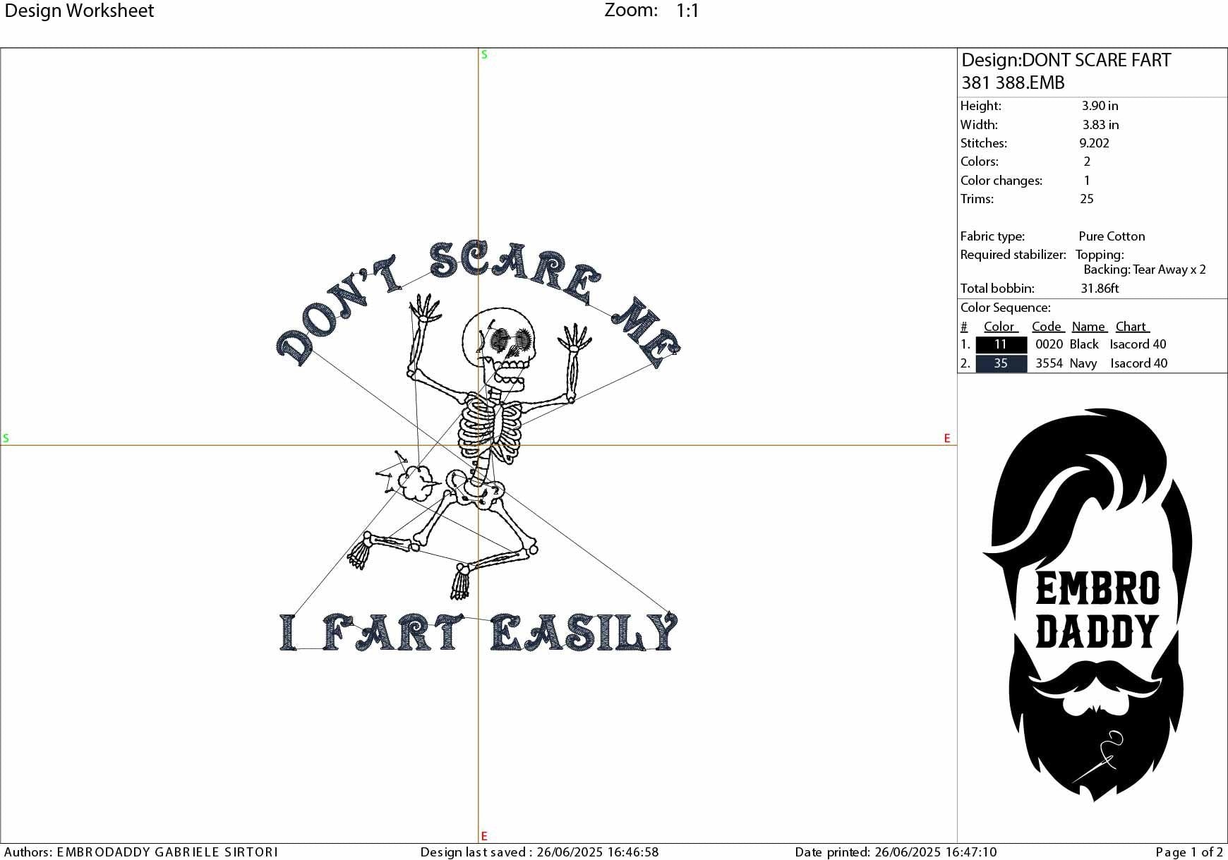 Machine Embroidery files, Don't Scare Me I Fart Easily, Funny Skeleton, Funny Halloween Skull, Sarcastic PES, dst, xxx & more