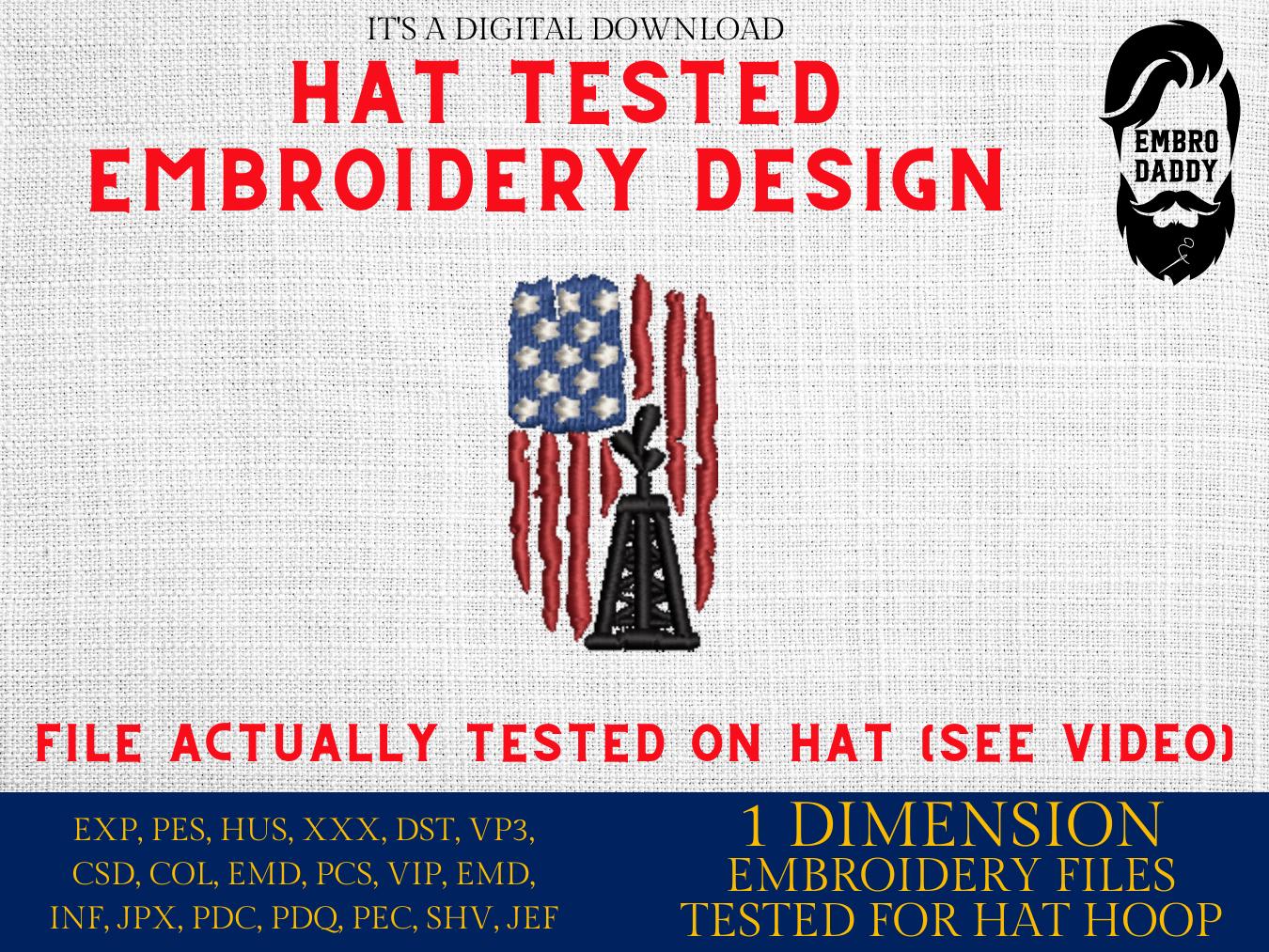 Machine Embroidery files, embroidery file digitize for hat, Usa flag, Oilfield flag, Oilfield worker, American Flag PES, xxx, hus & more