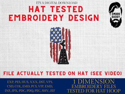 Machine Embroidery files, embroidery file digitize for hat, Usa flag, Oilfield flag, Oilfield worker, American Flag PES, xxx, hus & more