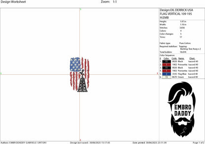 Machine Embroidery files, embroidery file digitize for hat, Usa flag, Oilfield flag, Oilfield worker, American Flag PES, xxx, hus & more