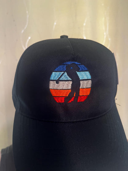Machine Embroidery files digitized for hats, golfer sunset, embroidery files, PES, dst, xxx hus & more