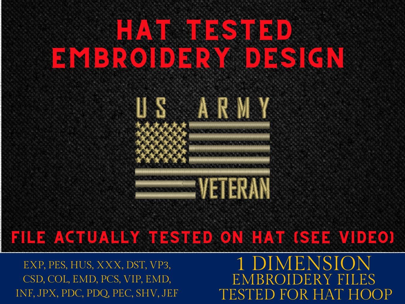 Machine Embroidery files, Usa army flag Veteran, embroidery file digitize for hat, American Flag PES, xxx hus & more