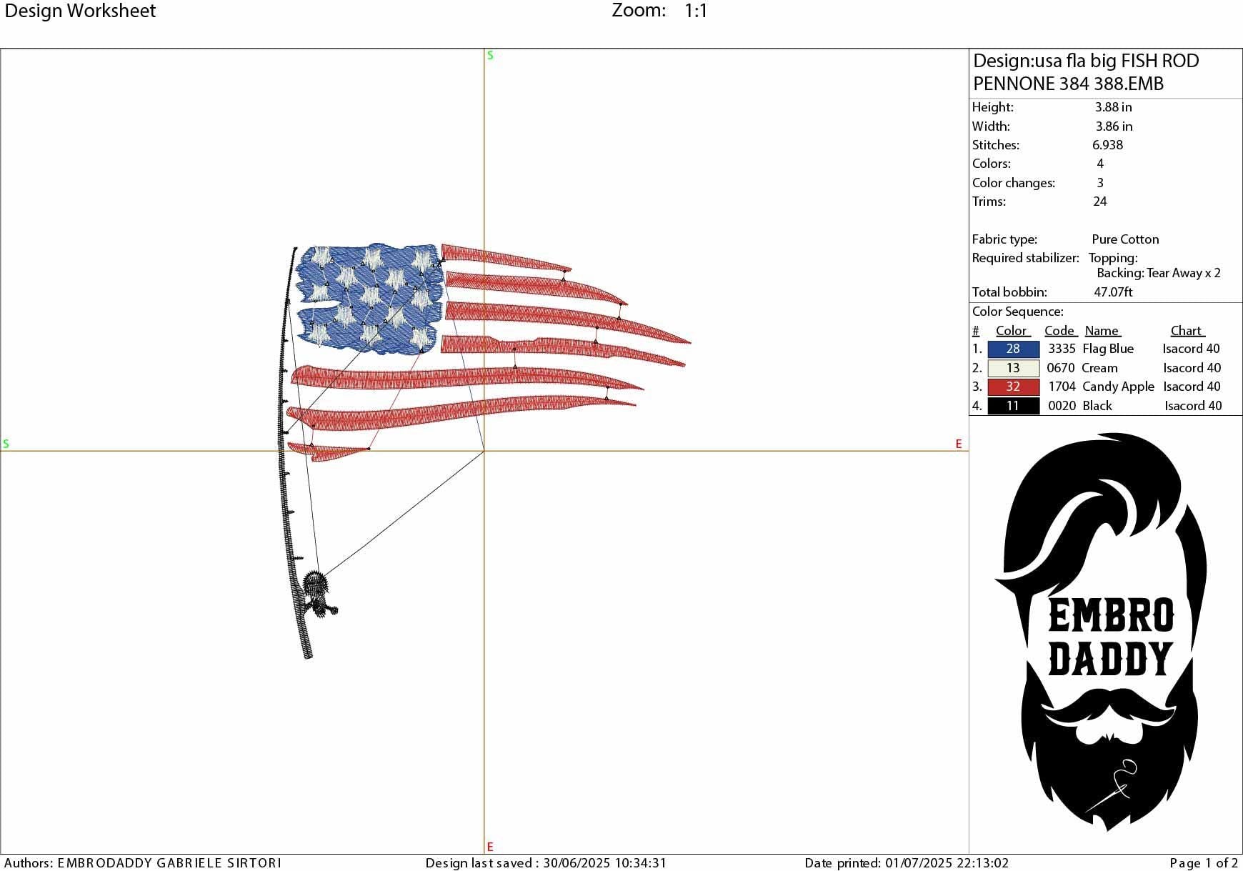 Machine Embroidery files, Fishing Pole USA Flag, Water Deep Sea, Sport, Game, Rod, Reel, Hook , PES, DST, xxx, hus & more