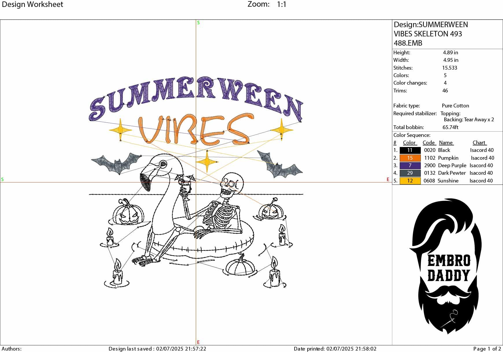 Machine Embroidery files, Summerween vibes, Funny Halloween, Summer, Funny Skeleton, PES, DST, xxx, hus and more