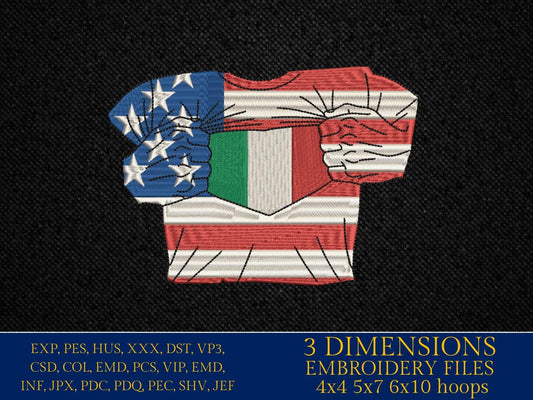 Machine Embroidery files, USA Italy shirt, PES, xxx, hus, dst & more