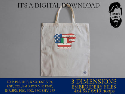 Machine Embroidery files, USA Italy shirt, PES, xxx, hus, dst & more
