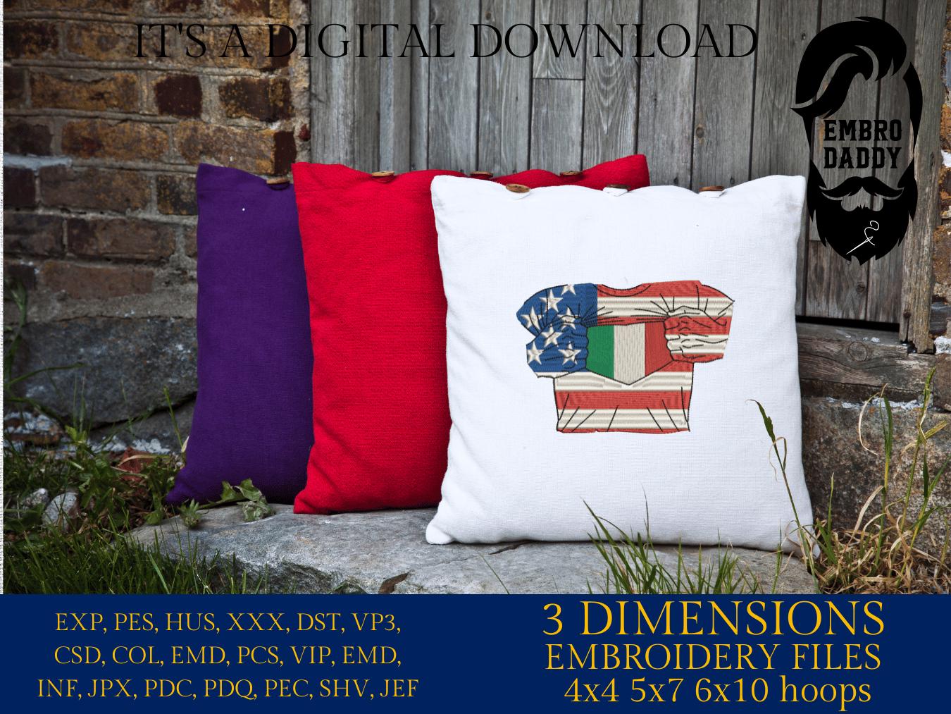 Machine Embroidery files, USA Italy shirt, PES, xxx, hus, dst & more