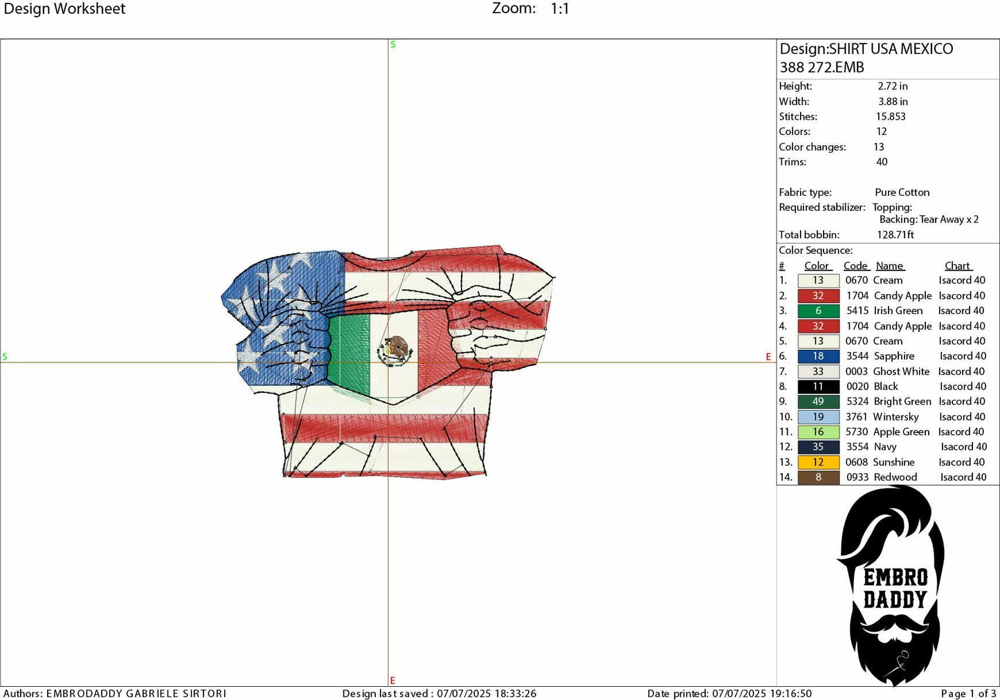 Machine Embroidery files, USA Mexico shirt, PES, xxx, hus, dst & more