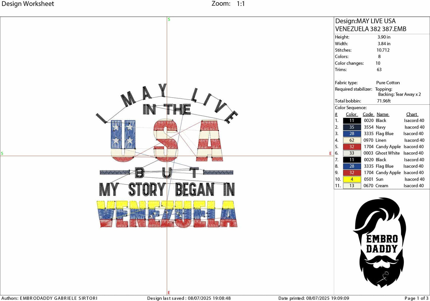Machine Embroidery files, Venezuela, Venezuelan, I Live USA But My Story Began, Flag, Country, PES, xxx, hus, dst & more
