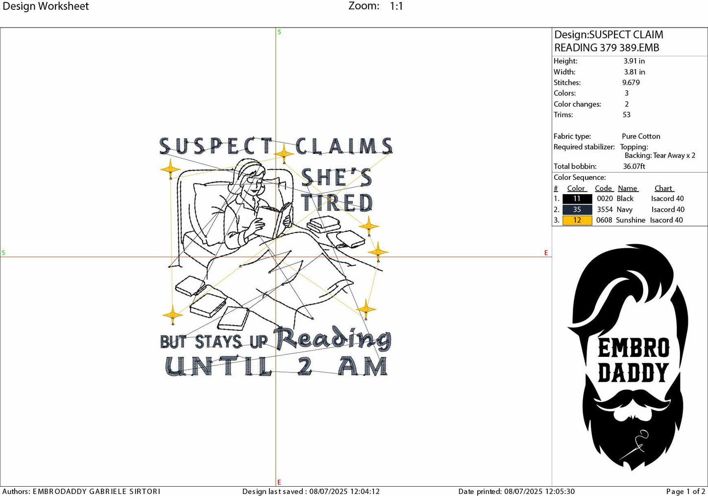 Machine Embroidery files, Suspect Claims Book Lover, One More Chapter, Retro, Funny, Sarcastic, Bookish, Reading Girl, PES, xxx, hus & more