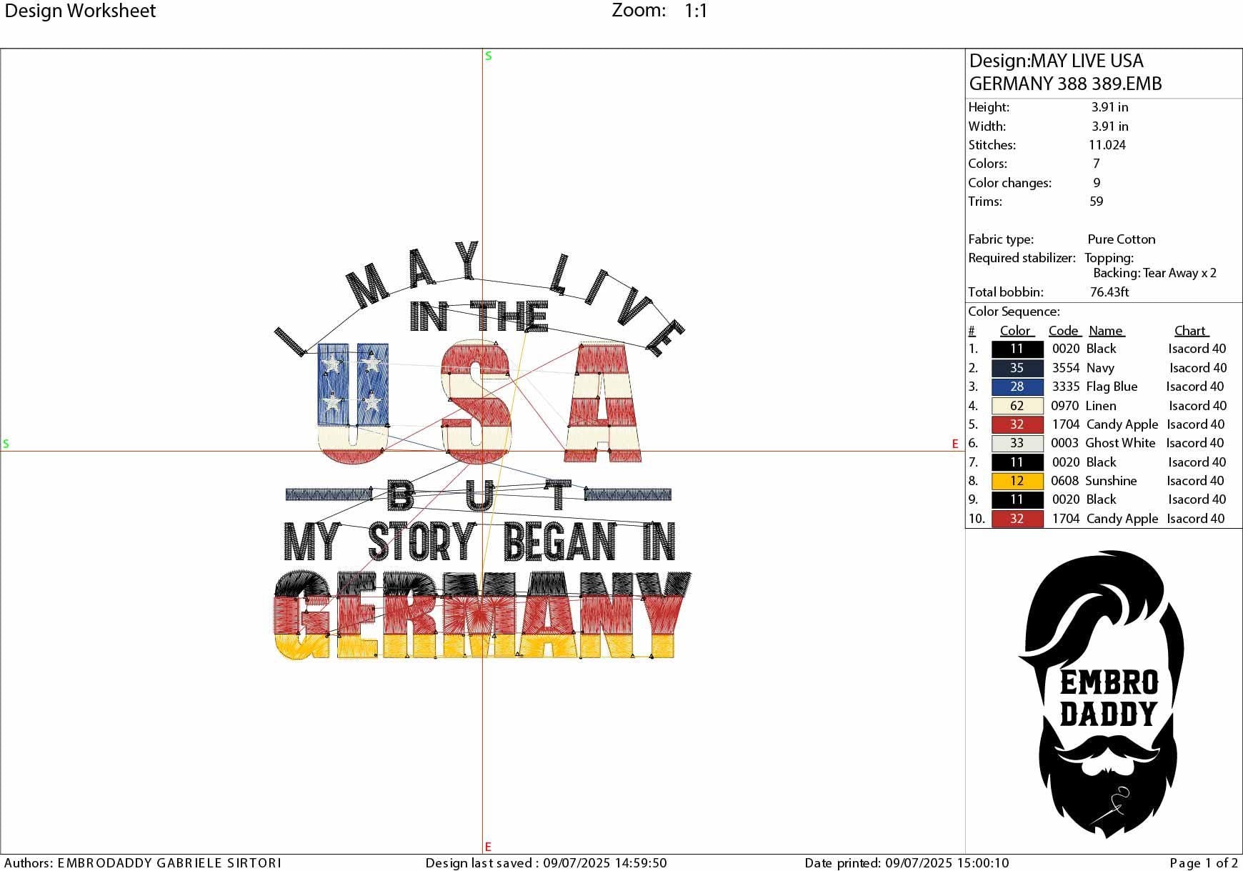 Machine Embroidery files, Germany, German, I Live USA But My Story Began, Flag, Country, PES, xxx, hus, dst & more