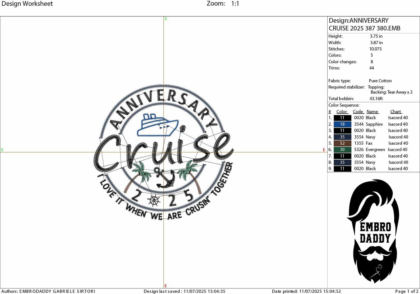 Machine Embroidery files, Anniversary Cruise 2025, cruisin' together, PES, xxx, hus & more, embroidery files