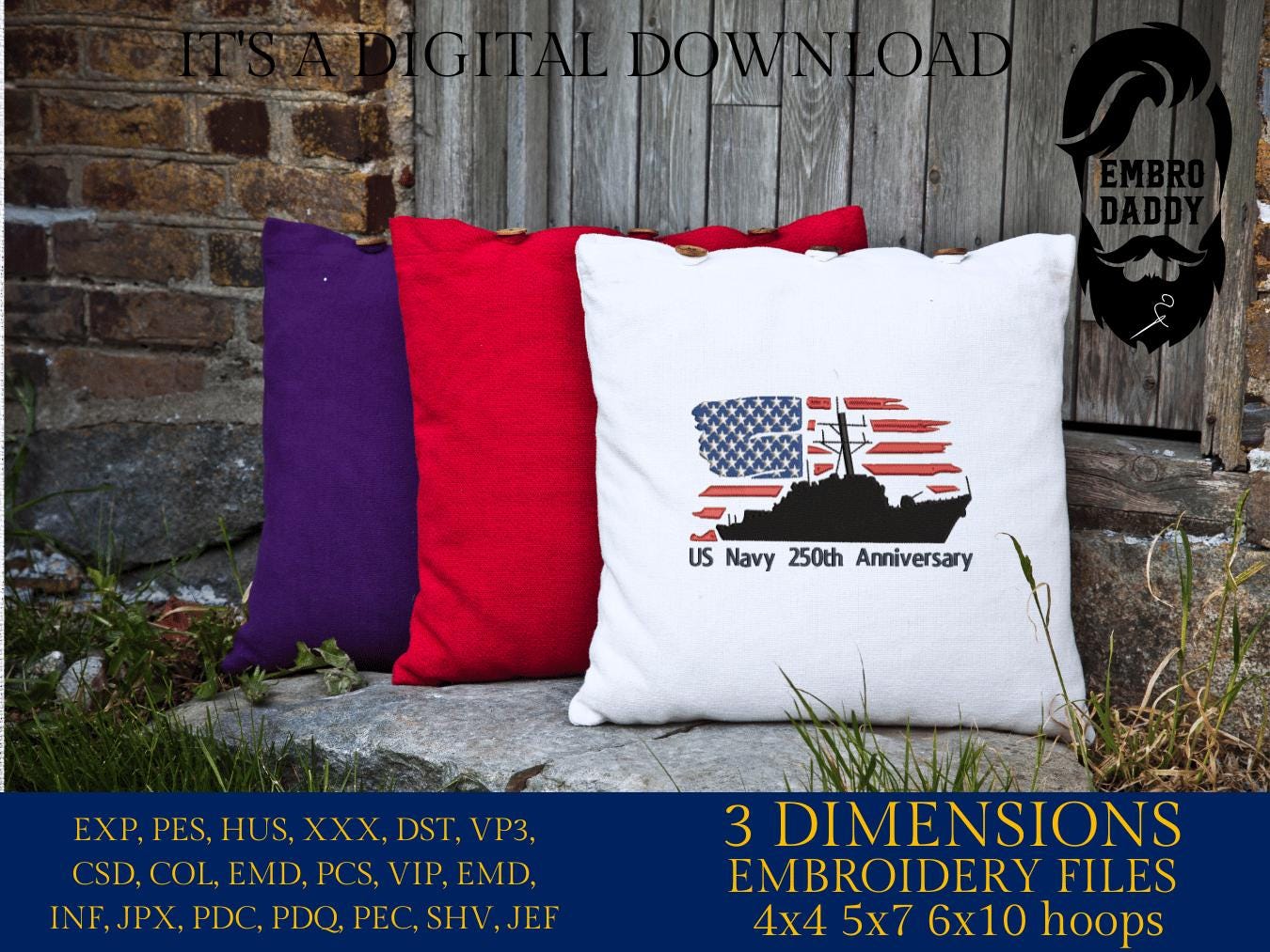 Machine Embroidery files, USA flag, Navy, destroyer, anniversary, PES, xxx, hus & more