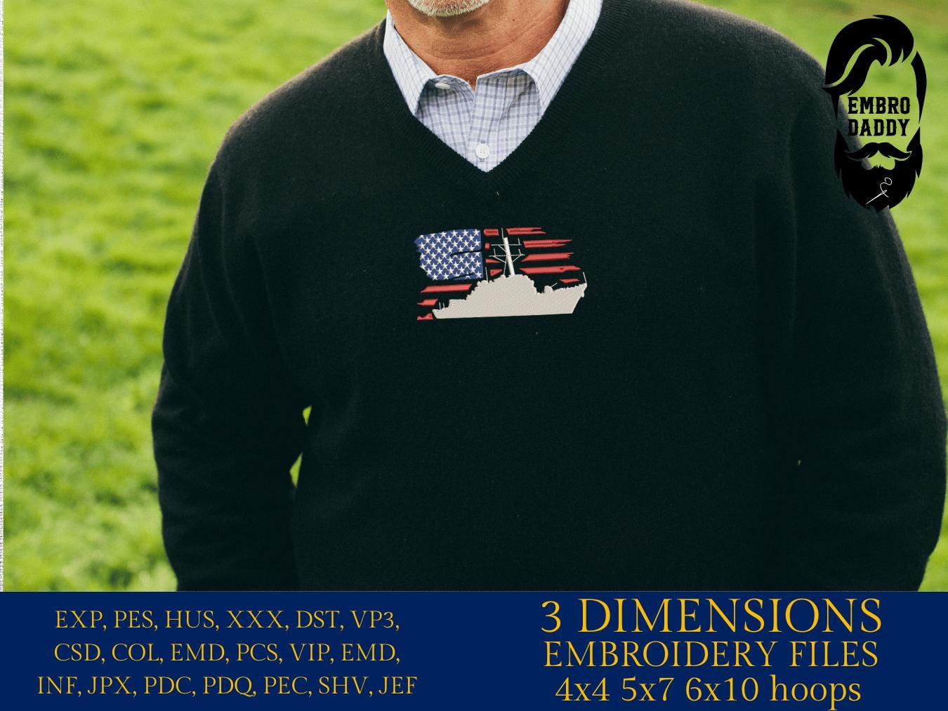 Machine Embroidery files, USA flag, Navy, destroyer, anniversary, PES, xxx, hus & more