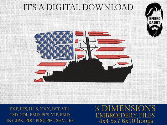Machine Embroidery files, USA flag, Navy, destroyer, anniversary, PES, xxx, hus & more