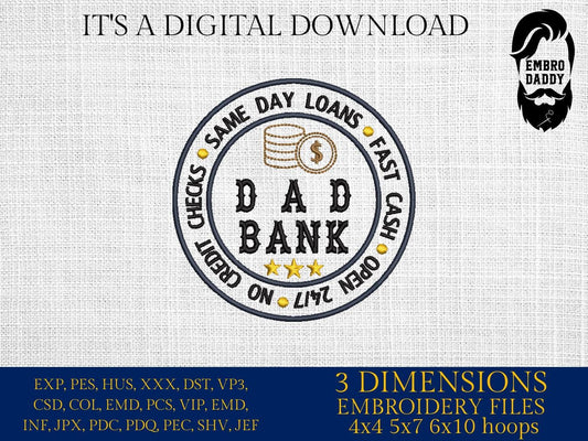 Machine embroidery files, Dad bank, no credit checks, PES, DST, hus & more