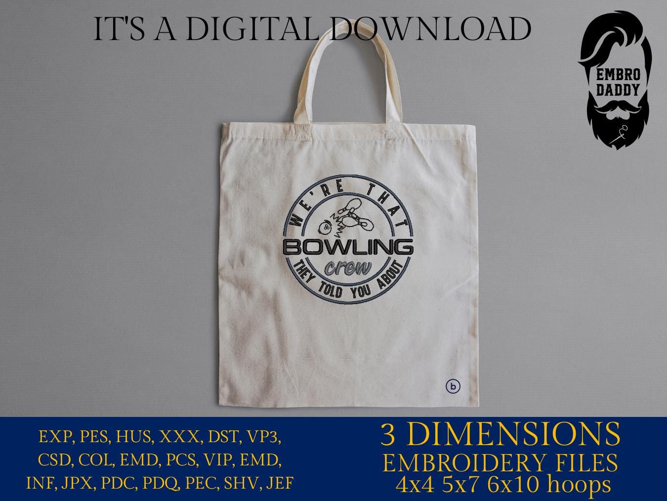Machine Embroidery files, Bowling Crew, Bowling Ball, Bowling Squad, PES, dst, xxx, hus & more