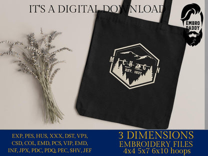 Machine Embroidery files, Michigan, est 1837, DST, PES, xxx hus & more