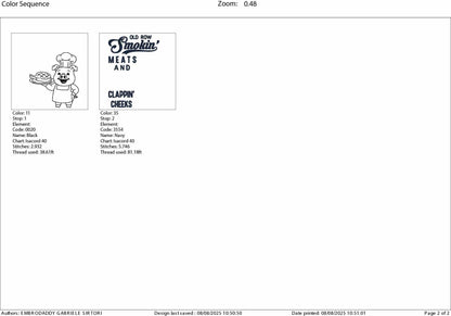 Machine Embroidery files, Old Row Smokin' Meats And Clapping Cheeks, Summer cookout, Funny BBQ Cookout Design, Summer, dst, PES, hus & more