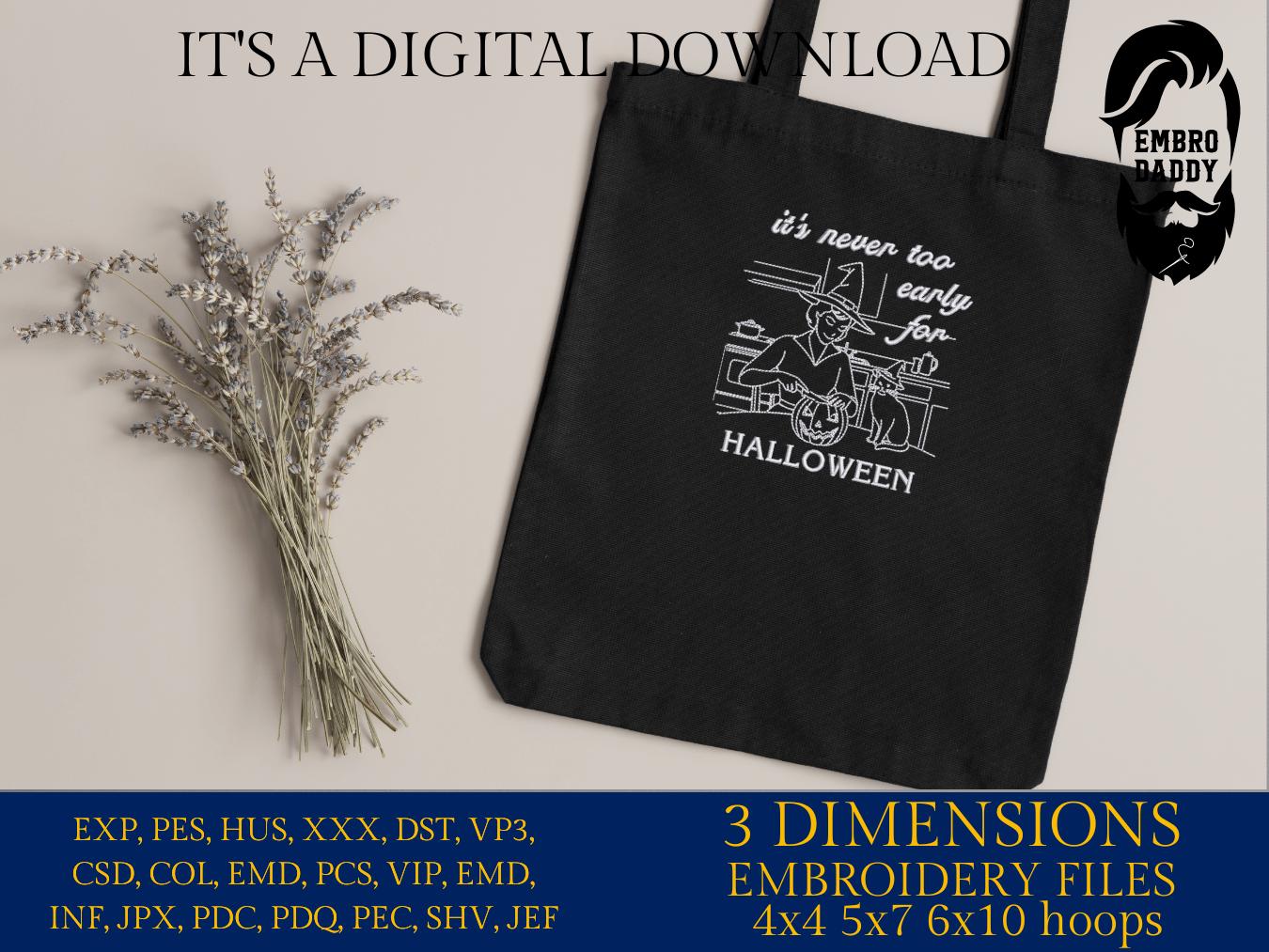 Machine Embroidery, It's never too early for Halloween, Spooky Season, Halloween, Vintage, Retro, Mama, Witch Cat, PES, xxx, hus and more