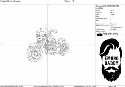 Machine Embroidery files, Skeleton Motorcycle, Skull, Chrome, Motor Repair Shop, Biker, Riding, Bike Rider Chopper, Logo, PES, DST, & more