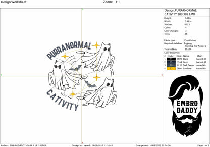 Machine Embroidery, Halloween, Purranormal Cativity, funny Cat, PES, dst, xxx, hus and more