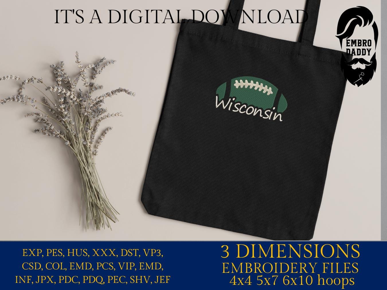 Machine Embroidery files, Wisconsin, football gift idea PES, xxx, hus & more, fan embroidery files