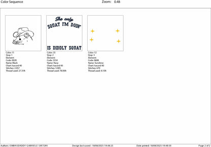 Machine Embroidery files, The Only Squat I'm Doing, Funny Possum, Sarcastic, opossum, PES, dst, xxx, hus & more