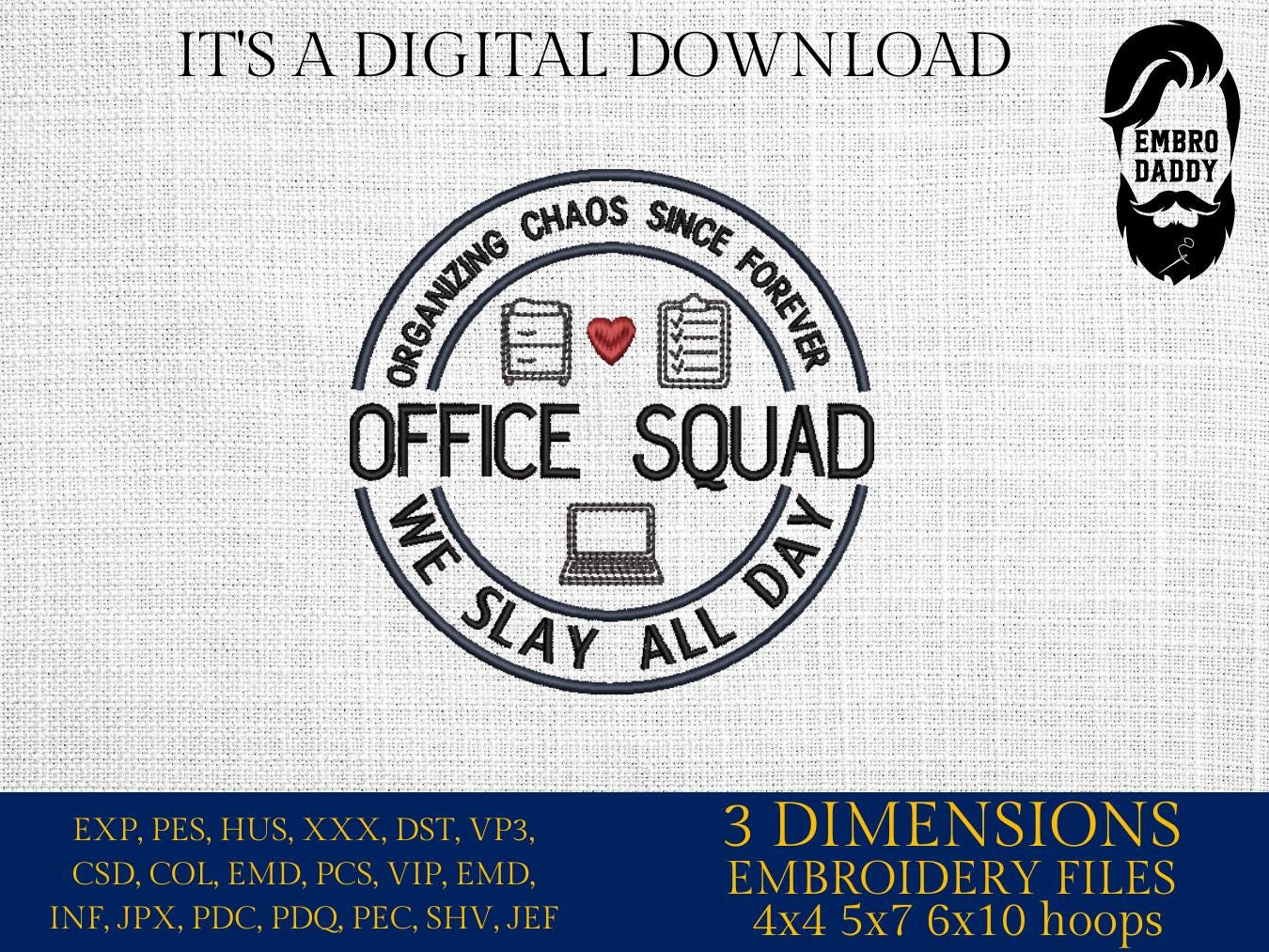 Machine Embroidery files, Office Squad, Teacher, Secretary, Coworker, Admin Squad, School Secretary PES, DST, xxx, hus and more