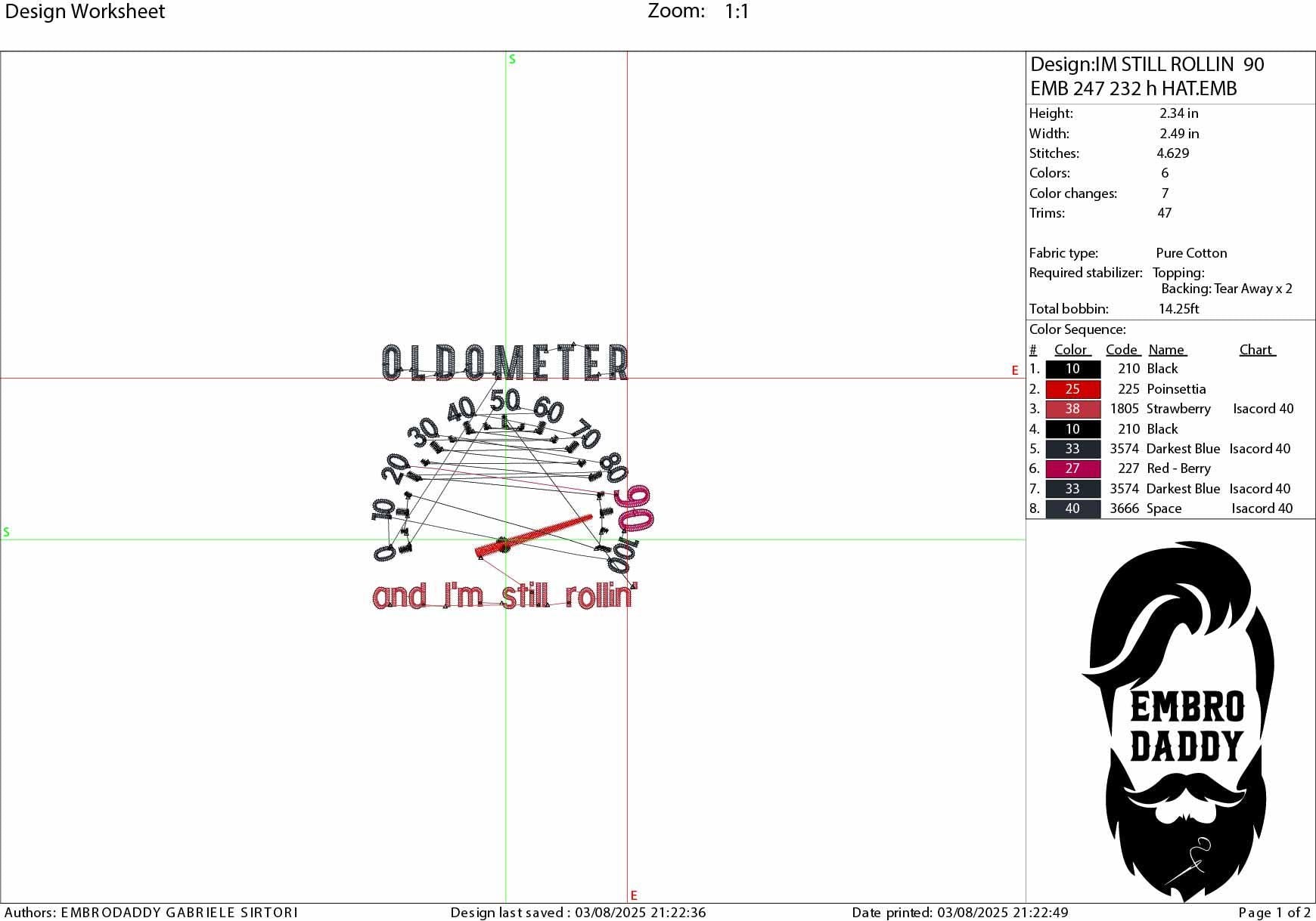 Machine Embroidery files digitized for hats, Oldometer 90 th birthday, still rollin', 90 years old funny, funny Design, PES, xxx, hus & more