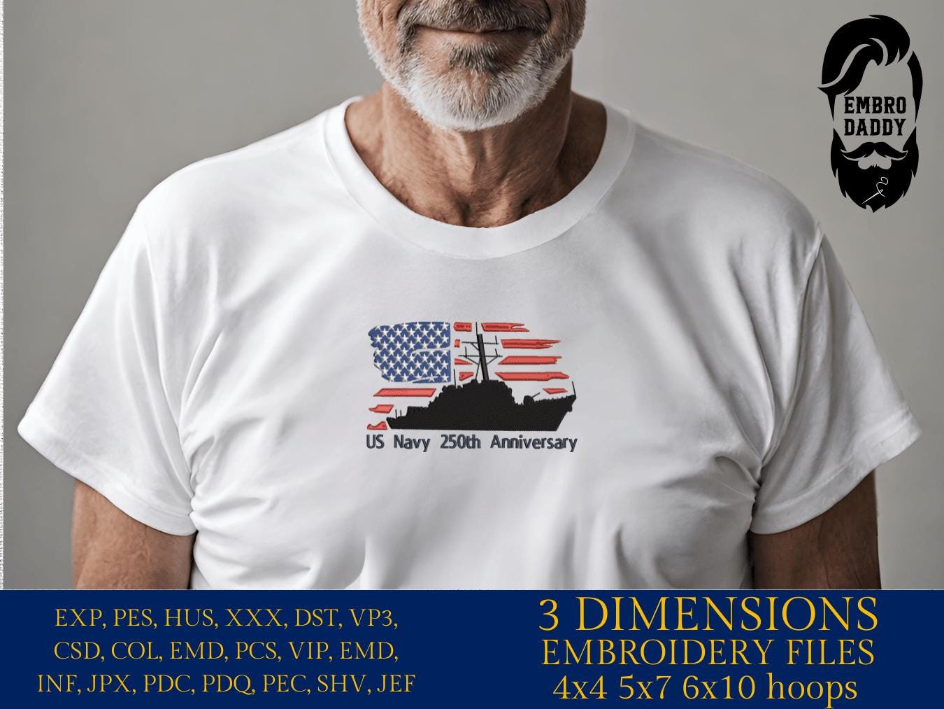 Machine Embroidery files, USA flag, Navy, destroyer, anniversary, PES, xxx, hus & more