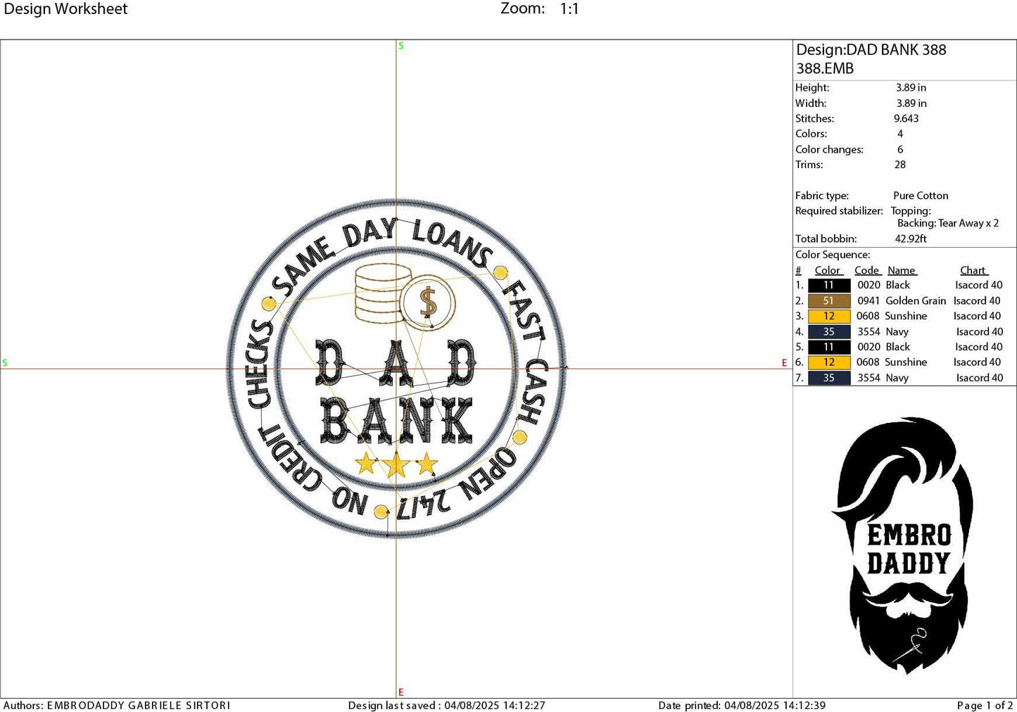 Machine embroidery files, Dad bank, no credit checks, PES, DST, hus & more
