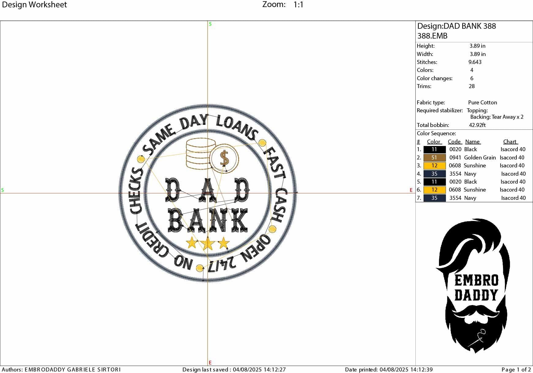 Machine embroidery files, Dad bank, no credit checks, PES, DST, hus & more