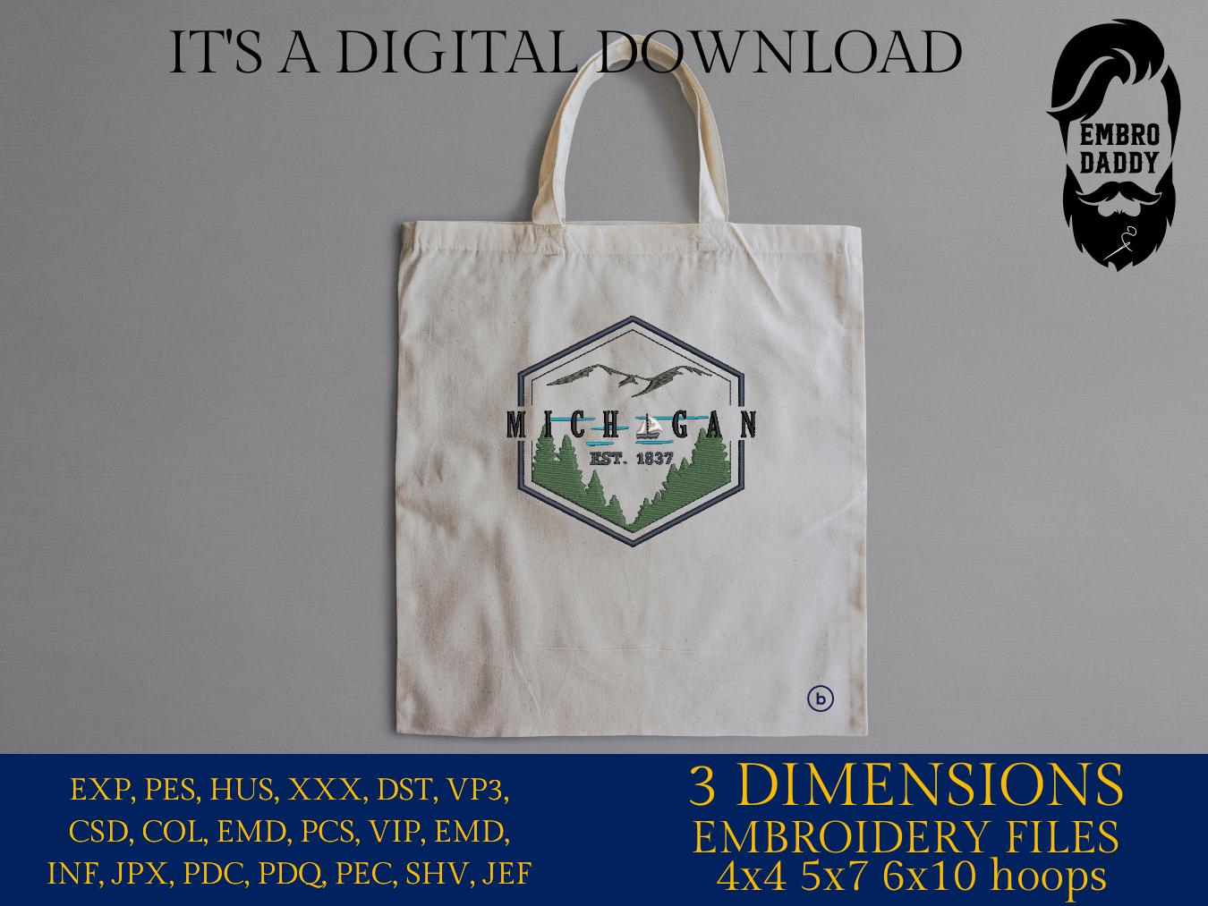 Machine Embroidery files, Michigan, est 1837, DST, PES, xxx hus & more