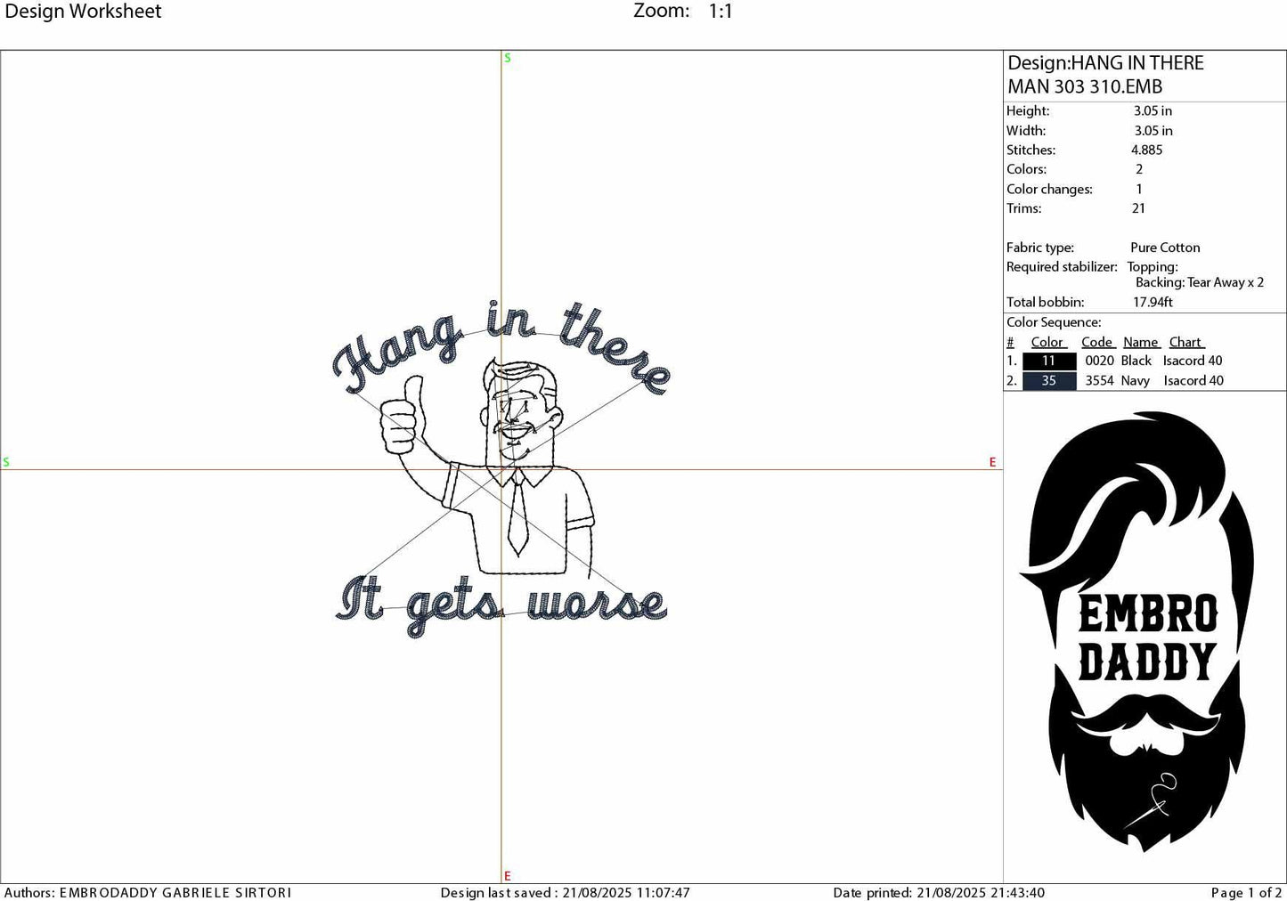 Machine Embroidery files, Hang in there it gets worse, PES, DST, xxx, hus and more