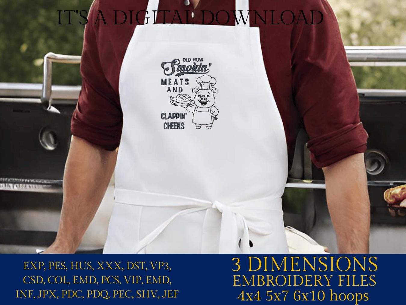 Machine Embroidery files, Old Row Smokin' Meats And Clapping Cheeks, Summer cookout, Funny BBQ Cookout Design, Summer, dst, PES, hus & more